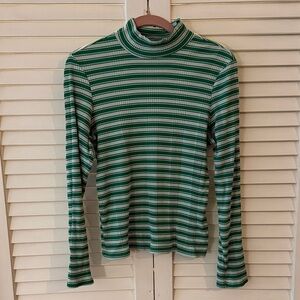 PINK Striped Green Turtleneck